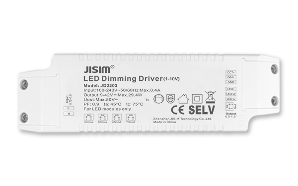 JD2203 9-42V 500-700mA 30W 1-10V恒流 缓启动 无频闪 调光调色温电源 JD2203 9-42V 500-700mA 30W 1-10V恒流 缓启动 无频闪 调光调色温电源