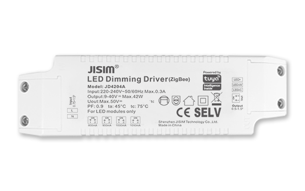 JD4204A 9-40V 800-1050mA 40W 涂鸦Zigbee 无频闪 调光调色温电源 JD4204A 9-40V 800-1050mA 40W 涂鸦Zigbee 无频闪 调光调色温电源