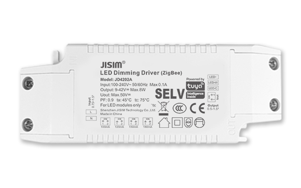JD4202A 9-42V 100-180mA 8W 涂鸦zigbee 无频闪 调光调色温电源 JD4202A 9-42V 100-180mA 8W 涂鸦zigbee 无频闪 调光调色温电源
