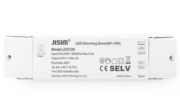 JD2128 24V 2A 48W 0/1-10V恒压 无频闪 缓启动调光电源 JD2128 24V 2A 48W 0/1-10V恒压 无频闪 缓启动调光电源