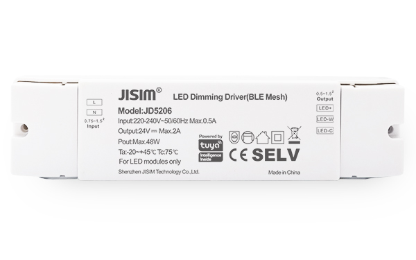 JD5206 220-240VDC 2A 48W 涂鸦蓝牙 Mesh 恒压 无频闪 调光调色电源 JD5206 220-240VDC 2A 48W 涂鸦蓝牙 Mesh 恒压 无频闪 调光调色电源