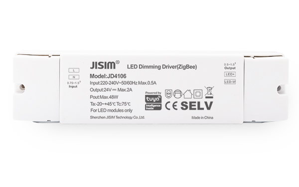 JD4106 220-240VDC 2A 48W 涂鸦Zigbee 恒压 无频闪 调光电源 JD4106 220-240VDC 2A 48W 涂鸦Zigbee 恒压 无频闪 调光电源