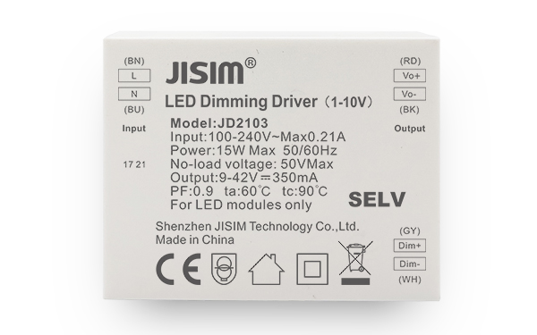 JD2103 9-42V 100-350mA 15W 1-10V恒流 缓启动 无频闪 调光电源 JD2103 9-42V 100-350mA 15W 1-10V恒流 缓启动 无频闪 调光电源