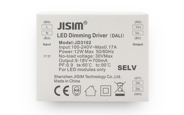 JD3102 9-18V 700mA 12W dali恒流 缓启动 无频闪 调光电源 JD3102 9-18V 700mA 12W dali恒流 缓启动 无频闪 调光电源