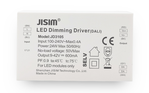 JD3105 9-40V 600mA 24W dali恒流 缓启动 无频闪 调光电源 JD3105 9-40V 600mA 24W dali恒流 缓启动 无频闪 调光电源